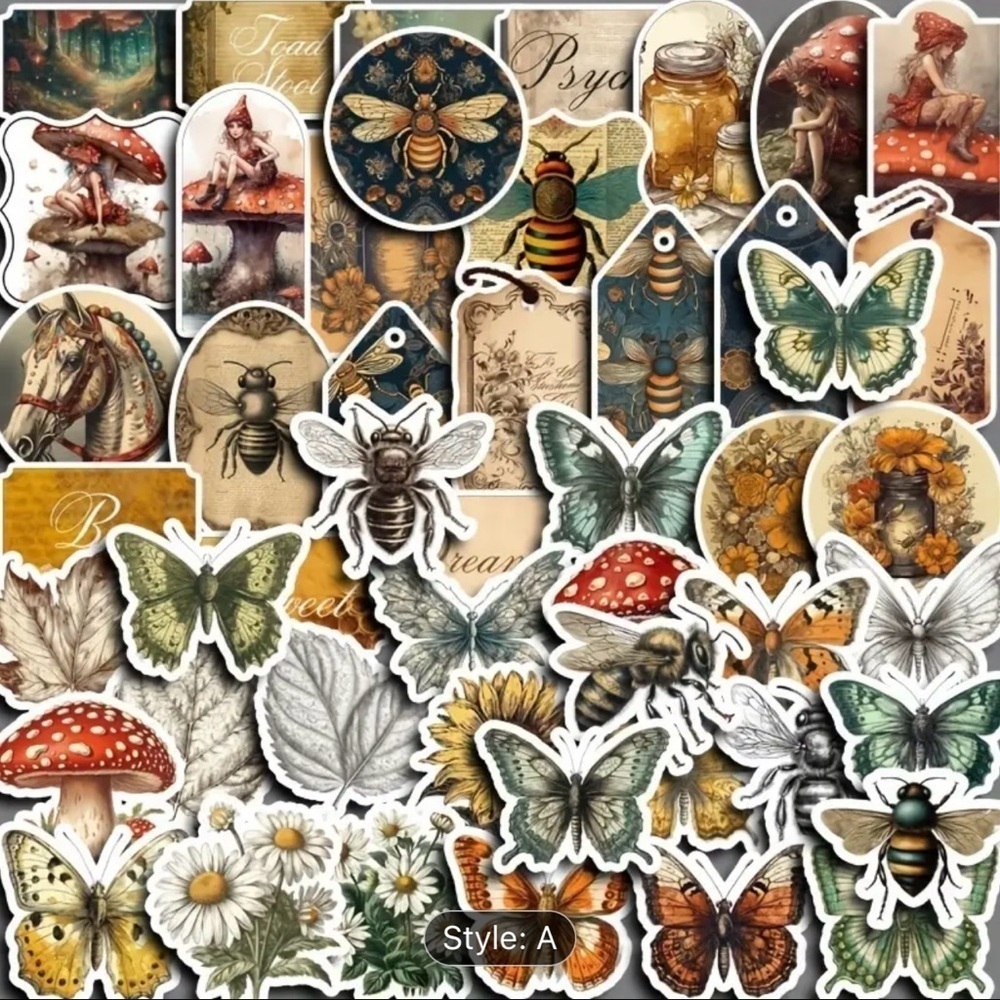 5 pack of Vintage Animal and Nature Style stickers, Help me get to 15 Sales​​​​ - Picture 2 of 3